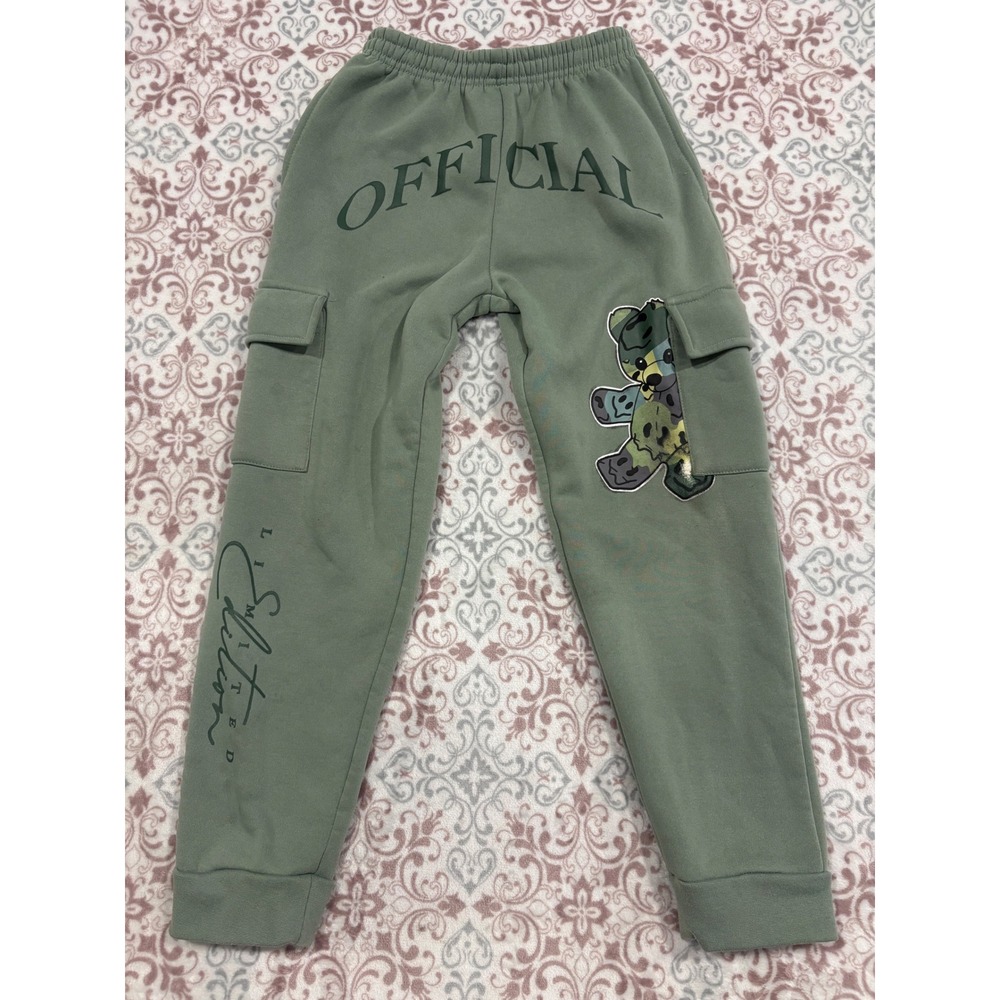 RGSTR Official Limited Edition Cargo Sweatpants Sage Green Bear Patch Boys 12